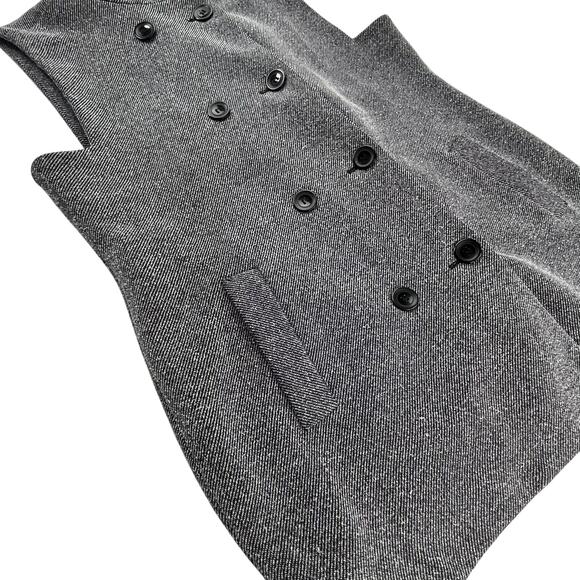 ARTEMIS | Futuristic Size 12 Gray Pinstripe Woven Double Breasted Long Vest Coat - Picture 3 of 8